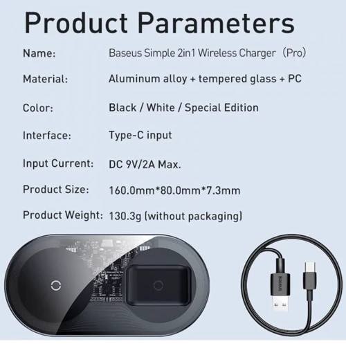 Зарядний пристрій Baseus Dual Wireless Charger Pro Edition Black (WXJK-C01) for Smartphones and Pods фото 5