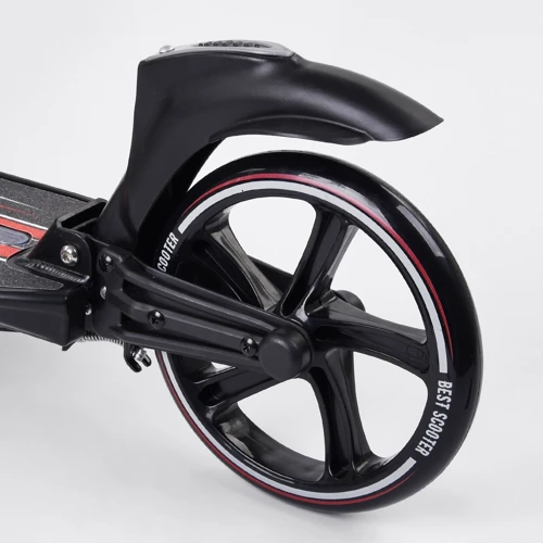 Самокат двоколісний Best Scooter PU колеса, 2 амортизатора, затиск керма, ручне гальмо Black / Red (99644): Матеріал коліс поліуретан