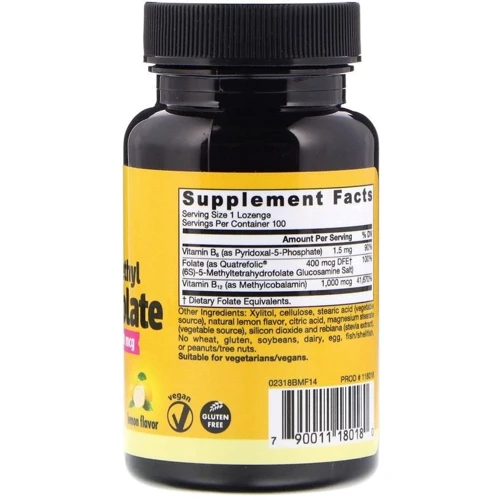 Jarrow Formulas Methyl B-12 & Methyl Folate 1,000 mcg / 400 mcg 100 Lozenges Lemon Flavor Метілфолат і метил B-12: Тип вітамін B