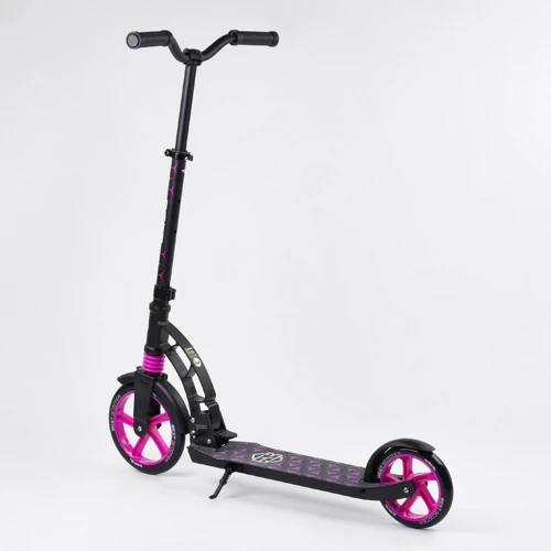 Самокат двухколесный Best Scooter с PU колесами, 1 амортизатором Black/Pink (99665): Материал колес полиуретан