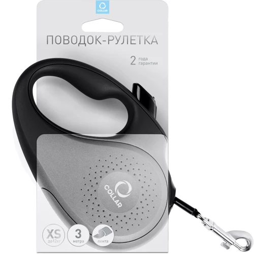 Поводок-рулетка COLLAR для собак до 12 кг, 3 м чорна (81231): Тип шнура Стрічка