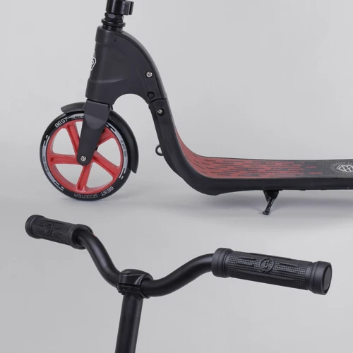 Самокат двоколісний Best Scooter c PU колесами, широким велосипедним кермом, новим затискачем керма Black / Red (98442): Тип гальма ножний