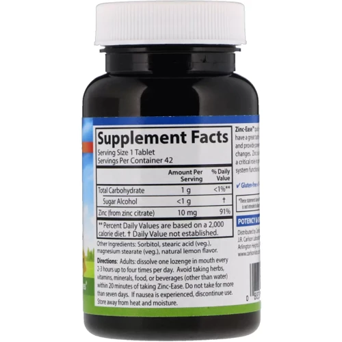 Carlson Labs Zinc Ease Lemon flavour 10 mg Цинк со вкусом лимона 42 леденца: Тип Цинк