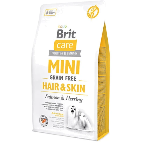 

Сухой корм для взрослых собак миниатюрных пород Brit Care Mini Grain Free Hair & Skin с лососем 2 кг (8595602520220)