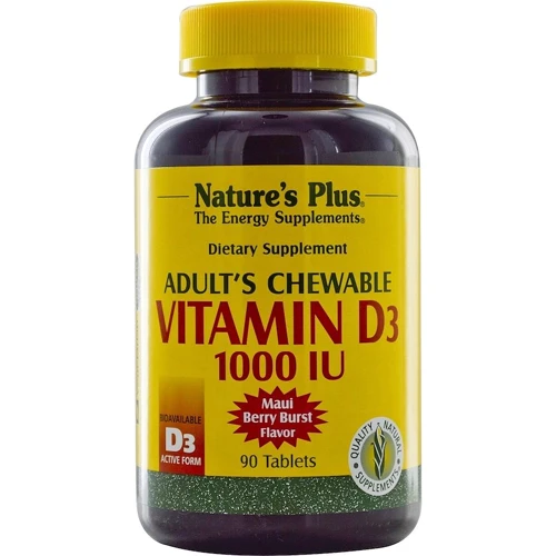 Nature's Plus, Adult's Chewable Vitamin D3, Maui Berry Burst Flavor, 1000 IU, 90 Tablets (NTP1044)