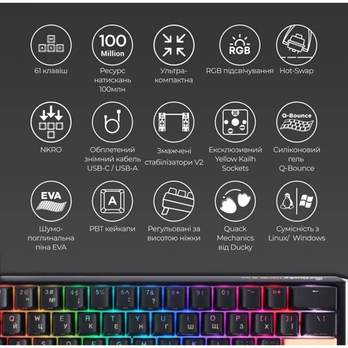 Клавиатура Ducky One 3 Mini Cherry MX Speed Silver RGB Black UA (DKON2161ST-PUAPXCLAWSC1) фото 9