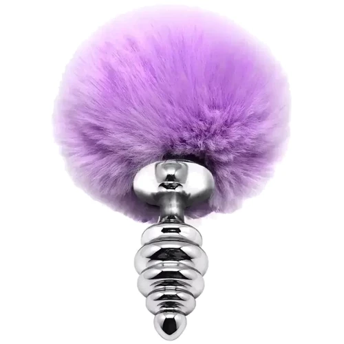 Металлическая анальная пробка Кроличий хвостик Alive Fluffly Twist Plug L Purple