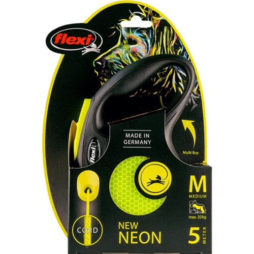 Поводок-рулетка Flexi New Neon M до 20 кг 5 м чорний / жовтий (4000498025222): Тип шнура трос