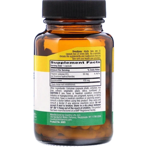 Country Life Benfotiamine with Coenzyme B1 150 mg 60 Veggie Caps Бенфотіамін c коензімную В1: Тип вітамін B