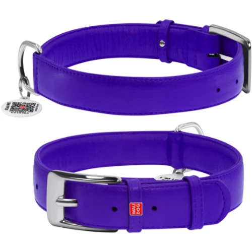 Ошейник WAUDOG Glamour без украшений 35 мм 46-60 см фиолетовый с QR паспортом (33229)
