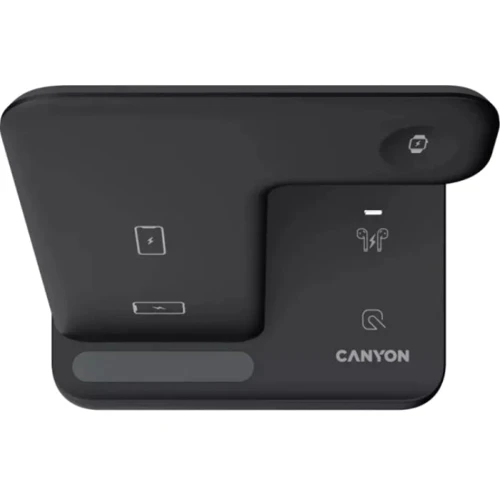 Зарядний пристрій Canyon Wireless Charger WS-302 3in1 15W Black (CNS-WCS302B) для iPhone, Apple Watch and Apple AirPods: Кабель в комплекті встроенный