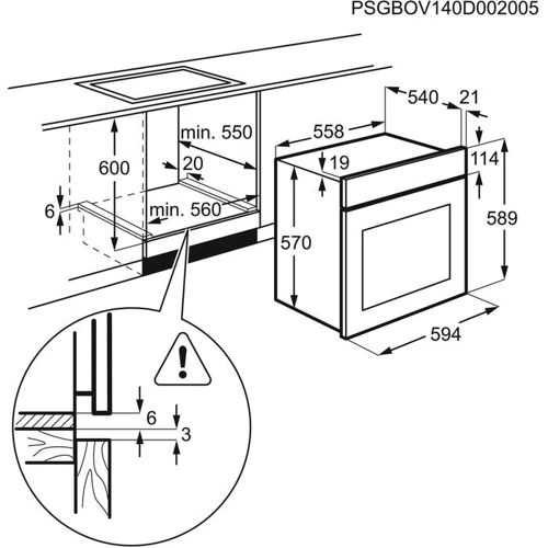 Духова шафа електрична Electrolux EZB5430ANX: Розміри 594х590х560 мм (ШxВxГ)