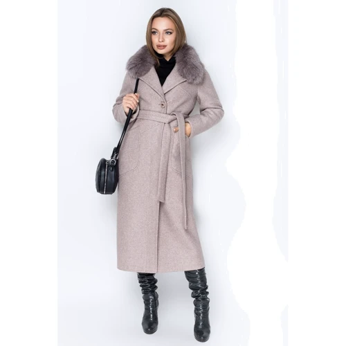 Пальто Leo-Pride PA2937 42 бежеве зимовий з хутром