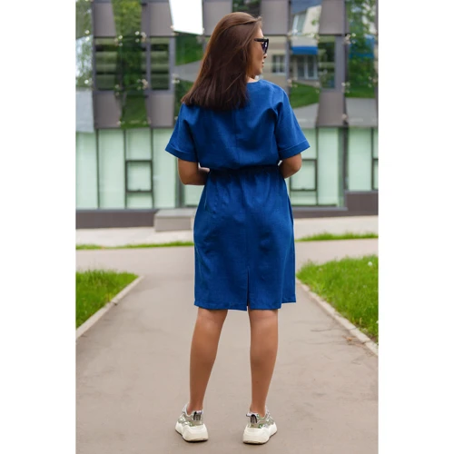 Платье FLFashion Вихрь ФПВ 3046 52 синее повседневное удлиненное миди: Состав Лен