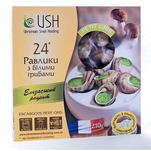 Улитки helix aspersa muller(escargot petit gris) в соусе с белыми грибами, замороженные, 210 г (WT3405)