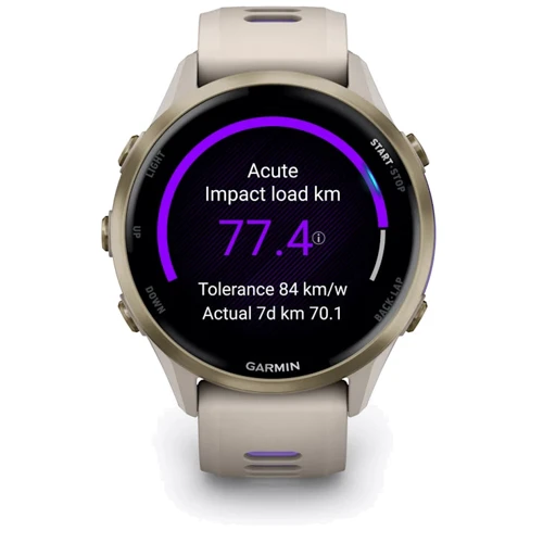 Смарт-годинник Garmin Forerunner 970 Soft Gold Titanium with French Grey Case and French Grey/Translucent Indigo Band (010-02969-12): Фітнес-функції Альтиметр, Шагомер, Секундомер, GPS-модуль, Пульсоксиметр