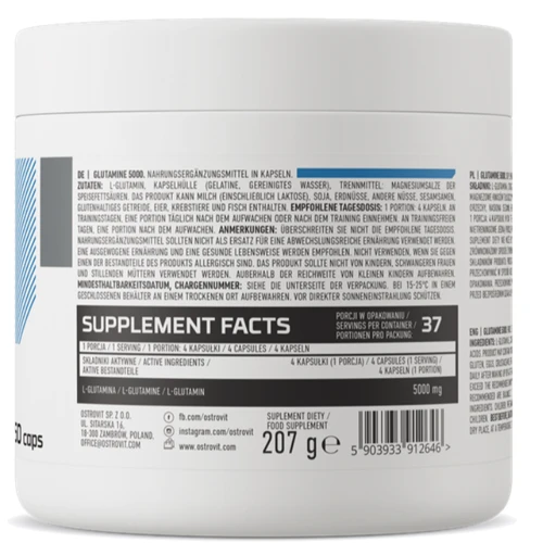 Аминокислота для спорта OstroVit Glutamine 5000 mg 150 caps / 37 servings: Тип Глютамины