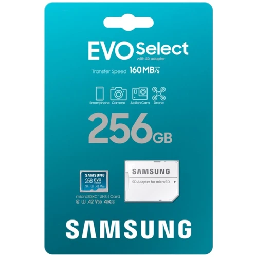 Карта пам'яті Samsung 256GB microSDXC EVO Select Class 10 UHS-I EVO Select 2024 + adapter (MB-ME256SA/AM): Обсяг 256 ГБ