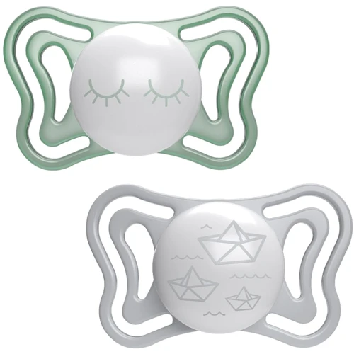 Пустушка силіконова Chicco Physio Light, 16-36 міс., з футляром, люмінесцентна, 2 шт.(71039.41)