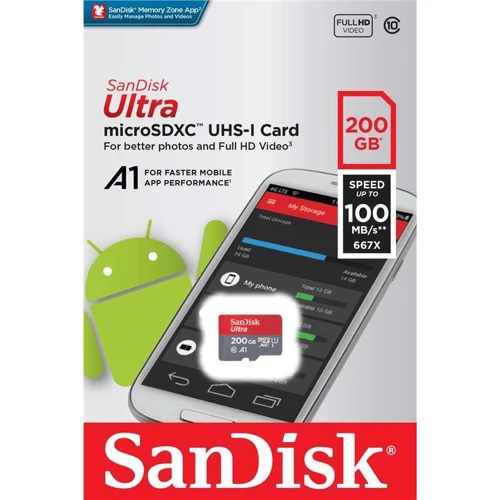 Карта пам'яті SanDisk 200GB microSDXC Class 10 UHS-I U1 A1 Ultra (SDSQUAR-200G-GN6MN): Тип карти MicroSDXC