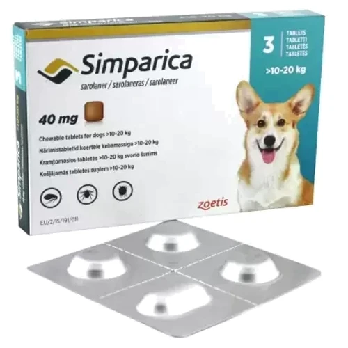 Жевательная таблетка Simparica от блох и клещей для собак 10-20 кг  цена за 1 табл., Продажа блистером  3 табл: Страна производитель США