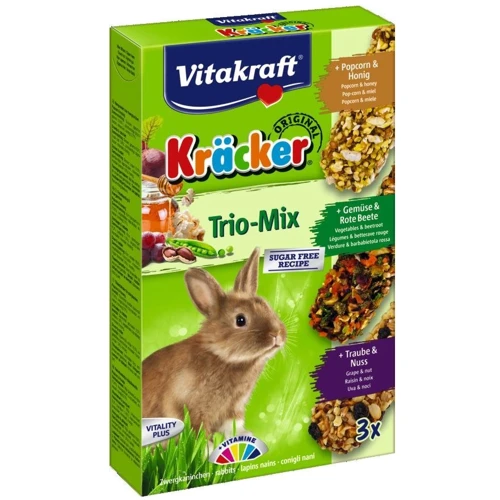 Крекер для кроликов Vitakraft Kracker Trio-Mix с овощами, орехами и попкорном 3 шт (4008239250872)