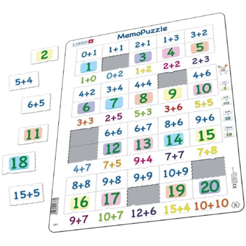 Пазл рамка-вкладыш LARSEN Мемо Сложение чисел 0-20, серия МАКСИ (GP3)