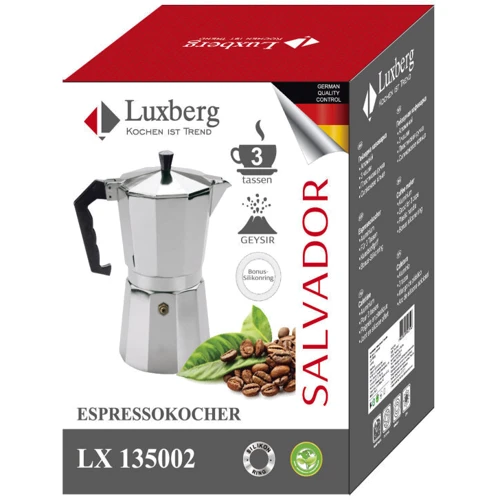 Кофеварка гейзерная Luxberg 3 чашки (135002): Цвет серебристый