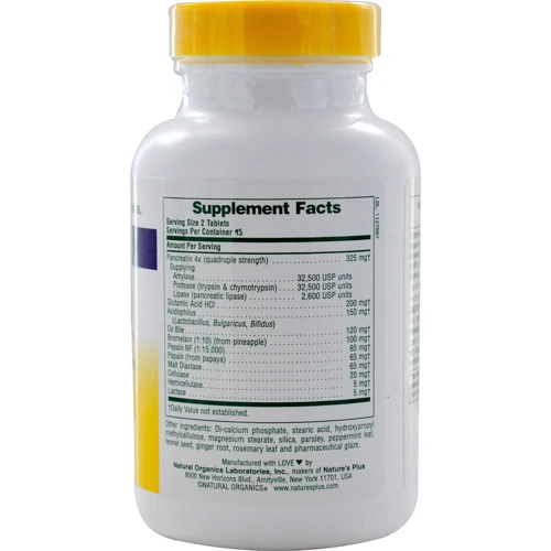 Natures Plus Ultra-Zyme 90 tabs Комплекс для улучшения пищеварения: Тип Другие энзимы