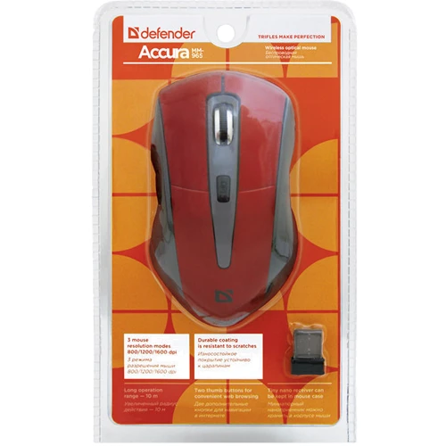 Мышь Defender Accura MM-965 Red (52966): Эргономика симметричная для левшей