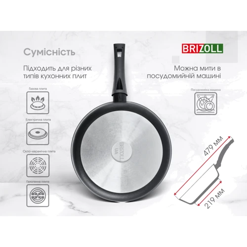 Сковорода Brizoll Graphite 28х6 см (54-2860): Антипригарне покриття Greblon С2