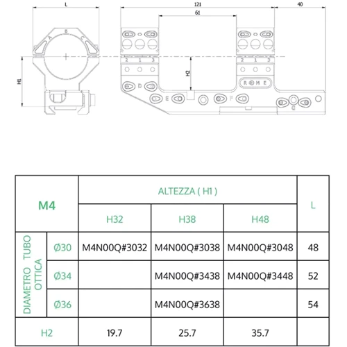 Моноблок ROME Decumanus M4 - QM. H1-38, Ø30 mm Сплав. Picatinny 6 crews (M4x10) (172101): Цвет черный