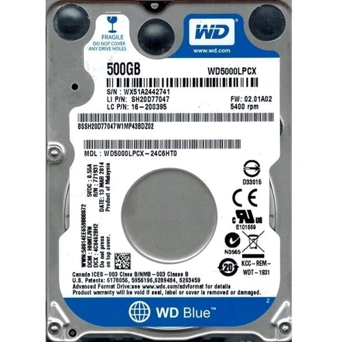 Внутрішній жорсткий диск WD Blue 2.5" WD5000LPCX