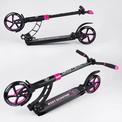 Самокат двоколісний Best Scooter з PU колесами і 2 амортизаторами Black / Pink (100074): Тип коліс литі