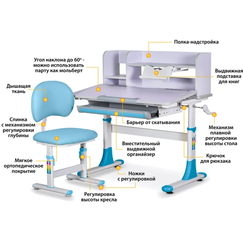 Комплект меблів Evo-kids (стіл+стіл+полиця) BD-22 BL