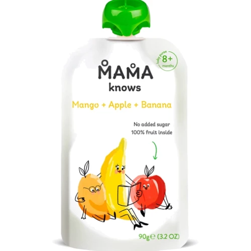Пюре Mama knows Манго, Яблоко и Банан без сахара 90 г (4820016254534)