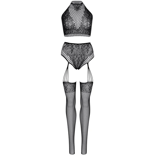 Комплект Leg Avenue Crop top and garter panty Black