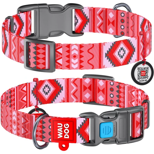 Нашийник WAUDOG Nylon з QR-паспортом, малюнок "Етно червоний", пластиковий фастекс 15 мм 23-35 см червоний (4665)