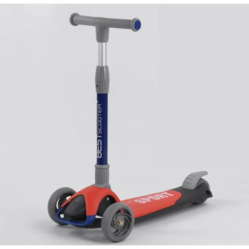 Самокат трехколесный Best Scooter складной алюминиевый руль, 3 колеса PU со светом Black/Red (102031)