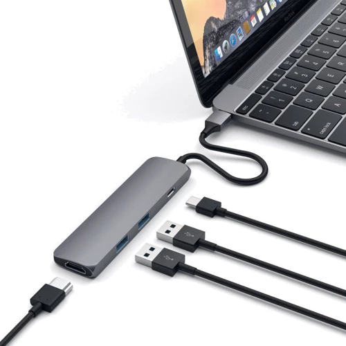 Адаптер Satechi Adapter USB-C to HDMI+USB-C+2xUSB3.0 Space Grey (ST-CMAM): Додаткові роз'єми USB OTG, USB-C, HDMI