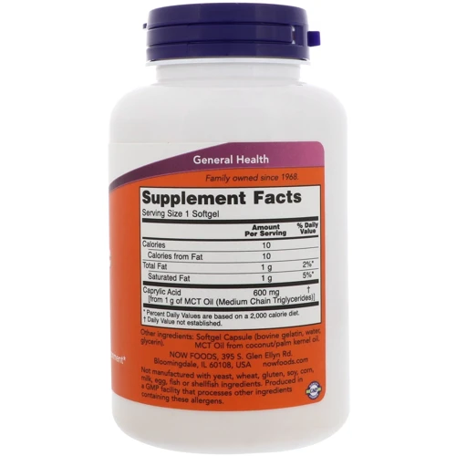 NOW Foods Caprylic Acid 600mg, 100 caps
