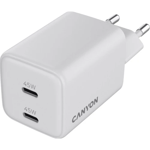 Зарядний пристрій Canyon Wall Charger 2xUSB-C CU45CC GaN 45W White (CNS-CUW45CC): Особливості USB-C, Power Delivery (PD)