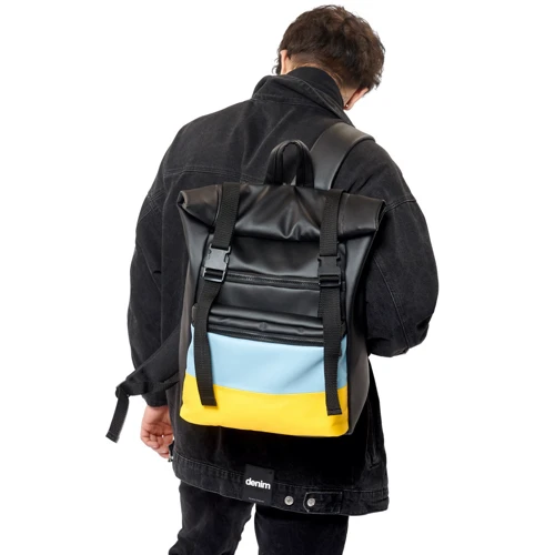Чоловічий рюкзак Sambag RollTop LTH чорний із прапором України (24238611m): Матеріал Искусственная кожа