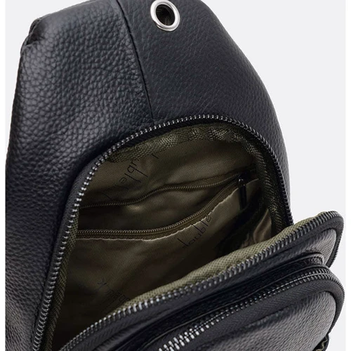 Чоловіча сумка слінг Borsa Leather чорна (k1338-black): Фактура Матовая, Зернистая