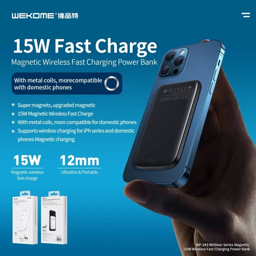 Зовнішній акумулятор WK Power Bank 5000mAh Magnet Wireless Black (WP-243-BK): Кількість USB 1