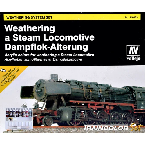 Набор красок Vallejo для паровозов Train Color (9 цветов, 1 кисть, палитра) (VLJ73099): Производитель Vallejo