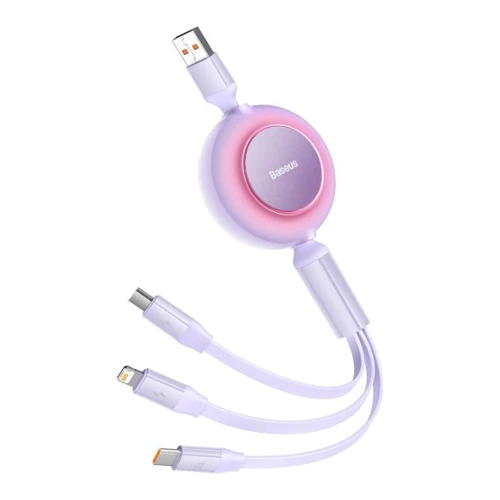 Кабель Baseus USB Cable to Micro USB/Lightning/Type-C Bright Mirror 2 Series Retractable 66W 1.1m Purple (CAMJ010105): Тип USB Cable - Lightning/microUSB/USB-C