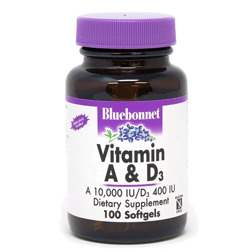 Bluebonnet Nutrition Vitamin А And D3, 10 000 IU/400 IU, 100 Softgels (BLB0300)