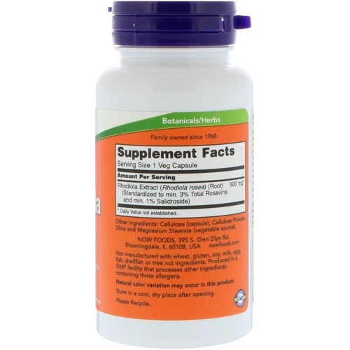 NOW Foods RHODIOLA 500 MG EXTRACT 3% 60 VCAPS Экстракт родиолы: Форма выпуска Капсулы