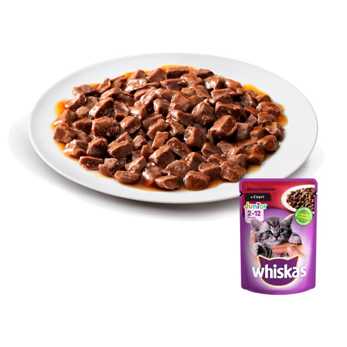 Влажный корм для котят Whiskas с говядиной в соусе 100 г (5900951253607): Возраст Котята